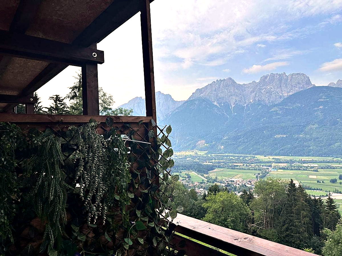 View from the terrace in Göriach across Dölsach to the mountains of East Tyrol